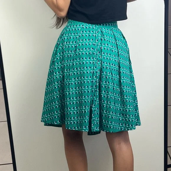 Emily and Fin Skirt Boat Nautical Green High Waist Pleated Pockets Retro Size L - Picture 4 of 13